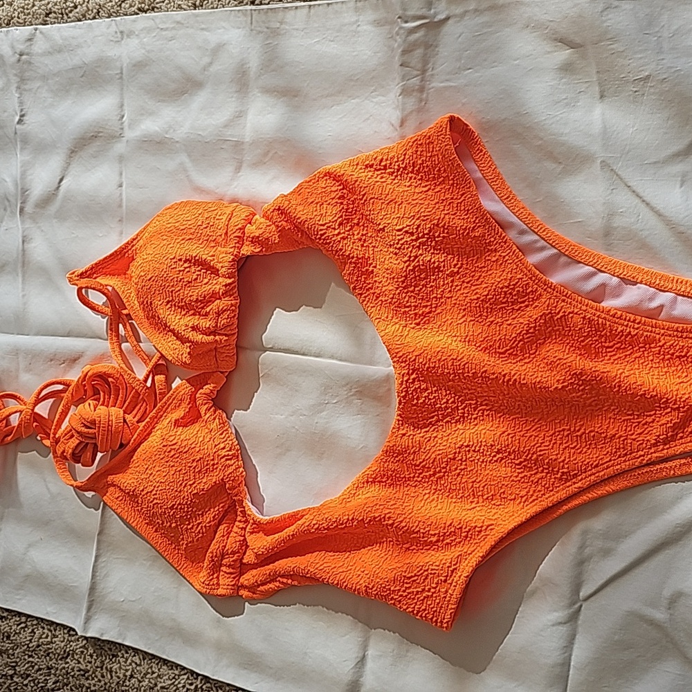 Sexy 1 piece neon orange bathing suit high cut